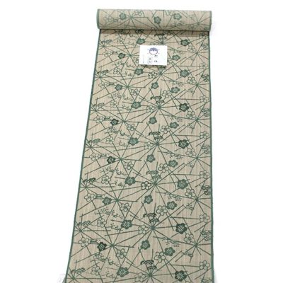 竺仙ゆかた】松煙染小紋ゆかた 生成りに緑 梅に松 23-3006 竺仙 東レ