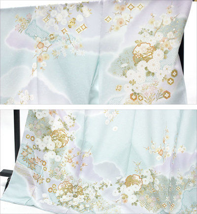 テイジンNKF 洗える訪問着hmg37薄水色／雲取りに菊梅桜 東レ