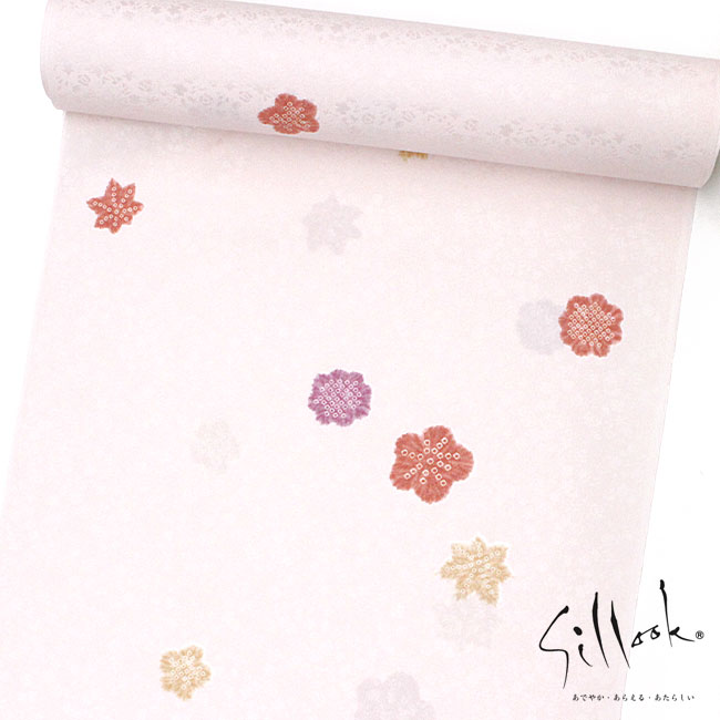 6929■　袷　友禅長襦袢　正絹　桜の花　157cm前後～　美品 振袖 身丈157cm 裄丈63cm S 袷 桜 花びら 金銀彩 染め分け 焦