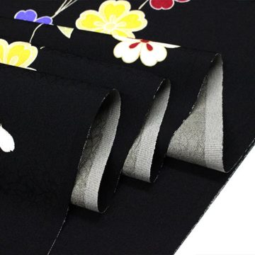 東レシルック 小紋k1124黒色／しだれ桜踊りのお稽古にお勧め