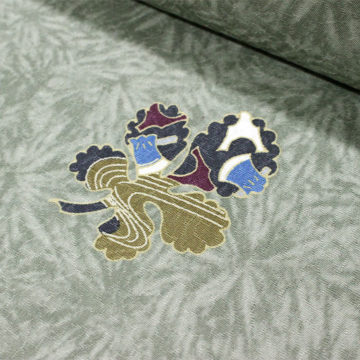 東レシルック 小紋k1377 紋意匠生地 斧琴菊 くすみグリーン色 【大久保