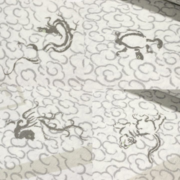 東レシルック 小紋k1548紋意匠生地 象牙色系 四神に雷 （青龍