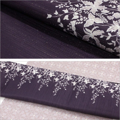 洗える京袋帯】濃い紫地/小花・額縁柄 【おしゃれ帯】【袋名古屋帯