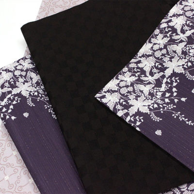洗える京袋帯】濃い紫地/小花・額縁柄 【おしゃれ帯】【袋名古屋帯