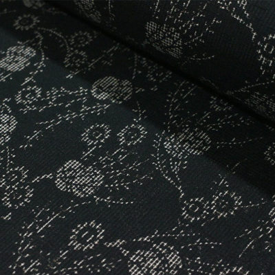 東レシルック 涼風紬 ns60洗える絹交織・夏結城風 黒地 柳に蹴鞠 東レ