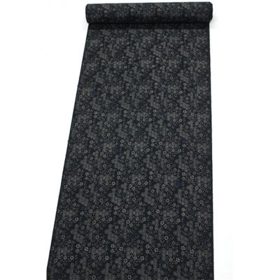 東レシルック 涼風紬 ns61洗える絹交織・夏結城風 黒地 亀甲に笹蔓