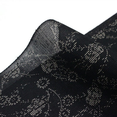 東レシルック 涼風紬 ns61洗える絹交織・夏結城風 黒地 亀甲に笹蔓