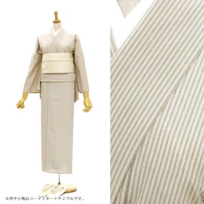 ＮＯ440　単衣　麻交織り　百貨店扱い　タグ付き 東レシルック 単衣小紋グリーン×薄茶系／子持ち縞 sl-phk150 東レ