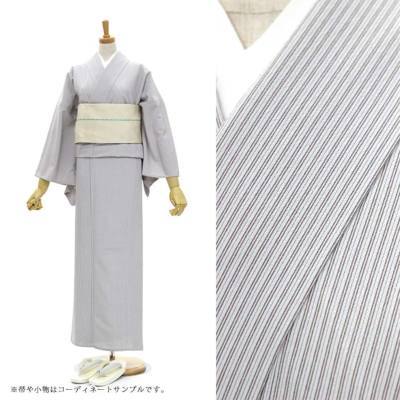 美品✨】東レシルック 洗える着物 紬調 アイボリー 象牙色 縦縞 幾何学